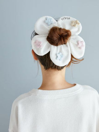 Airy Moco Flower Hair Scrunchie in Ivory, Women's Loungewear Hair Accessories, Hair Clips, Headbands, Hair Ties at Gelato Pique USA