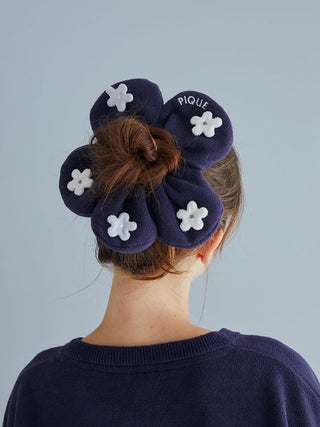 Airy Moco Flower Hair Scrunchie in Navy, Women's Loungewear Hair Accessories, Hair Clips, Headbands, Hair Ties at Gelato Pique USA