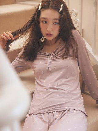 Cool Rayon Ribbon Long-sleeved T-shirt & Shorts Set - view 3
