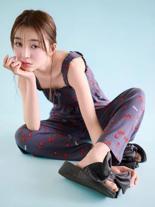 Cool Rayon Cherry Camisole With Built-in Cup & Long Pants Set
