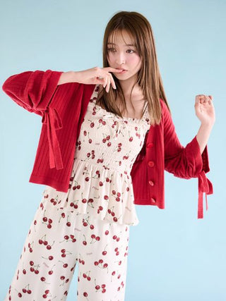 Cool Rayon Cherry Camisole With Built-in Cup & Long Pants Set