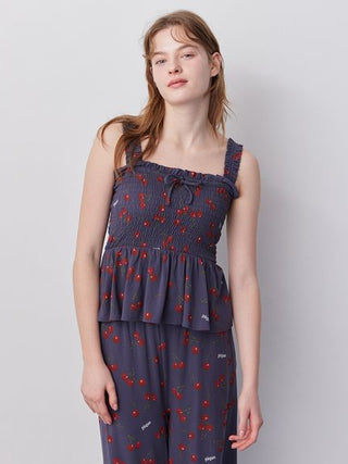 Cool Rayon Cherry Camisole With Built-in Cup & Long Pants Set