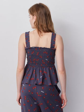 Cool Rayon Cherry Camisole With Built-in Cup & Long Pants Set