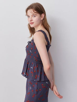 Cool Rayon Cherry Camisole With Built-in Cup & Long Pants Set