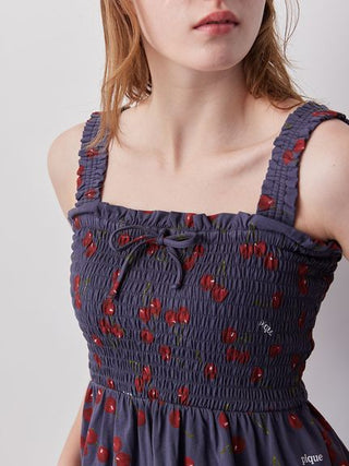 Cool Rayon Cherry Camisole With Built-in Cup & Long Pants Set