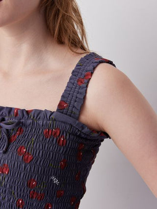 Cool Rayon Cherry Camisole With Built-in Cup & Long Pants Set