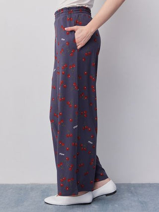 Cool Rayon Cherry Camisole With Built-in Cup & Long Pants Set