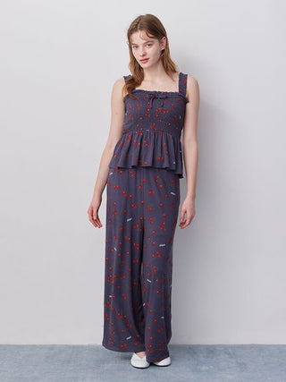 Cool Rayon Cherry Camisole With Built-in Cup & Long Pants Set