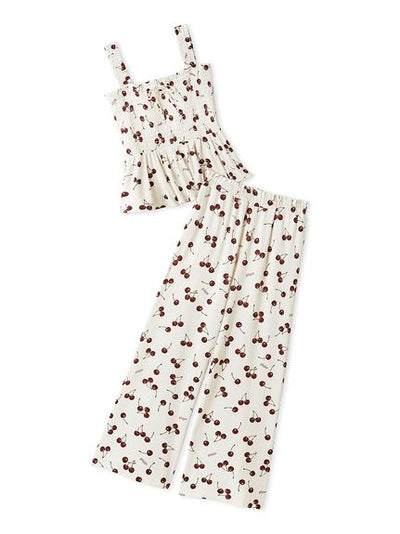 Cool Rayon Cherry Camisole With Built-in Cup & Long Pants Set gelato pique