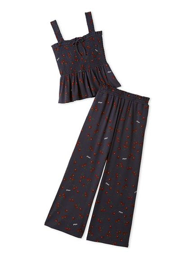 Cool Rayon Cherry Camisole With Built-in Cup & Long Pants Set gelato pique