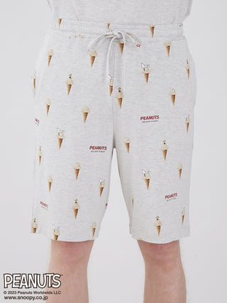 Gelato Pique and PEANUTS have collaborated to create a line of Loungewear Shorts for men, featuring print designs of gelato and peanuts for a cozy hangout vibe. Front View