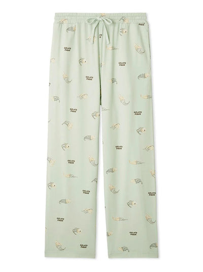 Mens Sleeping Cat Rayon All-over Print Pants gelato pique