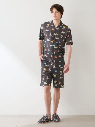[Hirano Toshiyuki] Men's Cool Rayon Plane Dog Printed Shorts - view 3