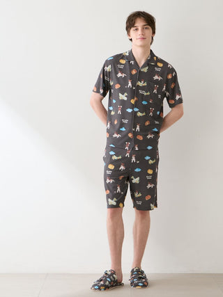 [Hirano Toshiyuki] Men's Cool Rayon Plane Dog Printed Shorts - view 4