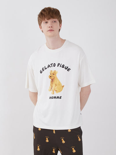 Men's Rayon Schnauzer Motif T-shirt gelato pique