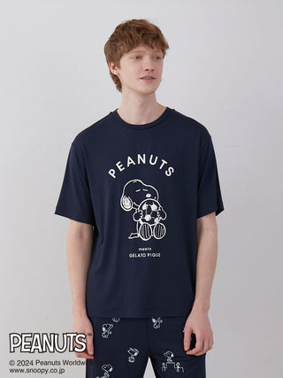 PEANUTS MENS One-Point Loungewear T Shirt in NAVY, Men's Loungewear Tops, T-shirt , Tank Top at Gelato Pique USA.