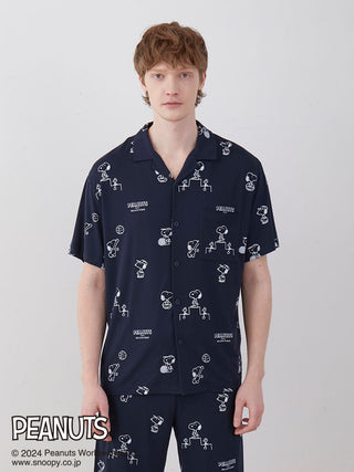 PEANUTS MENS Printed Pajama Shirt in NAVY, Men's Loungewear Shirt Sleepwear Shirt, Lounge Set at Gelato Pique USA.