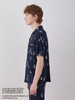 PEANUTS MENS Printed Pajama Shirt in NAVY, Men's Loungewear Shirt Sleepwear Shirt, Lounge Set at Gelato Pique USA.