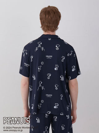 PEANUTS MENS Printed Pajama Shirt in NAVY, Men's Loungewear Shirt Sleepwear Shirt, Lounge Set at Gelato Pique USA.