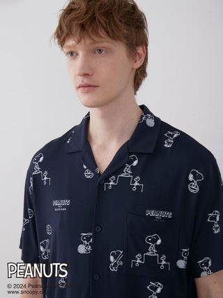 PEANUTS MENS Printed Pajama Shirt in NAVY, Men's Loungewear Shirt Sleepwear Shirt, Lounge Set at Gelato Pique USA.