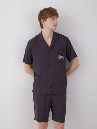 COOL MEN'S Rayon Logo Pajama Sleep Shirt in DARK GRAY, Men's Loungewear Shirt Sleepwear Shirt, Lounge Set at Gelato Pique USA.