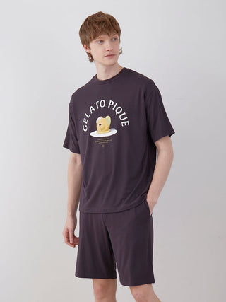 MEN'S Rayon Bear Cake Motif Lounge T-shirt in DARK GRAY, Men's Loungewear Tops, T-shirt , Tank Top at Gelato Pique USA.