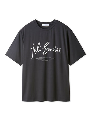 Men's black Rayon Logo Relaxed Fit T-shirt by Gelato Pique, featuring "joli souris" text, ideal for casual wear.