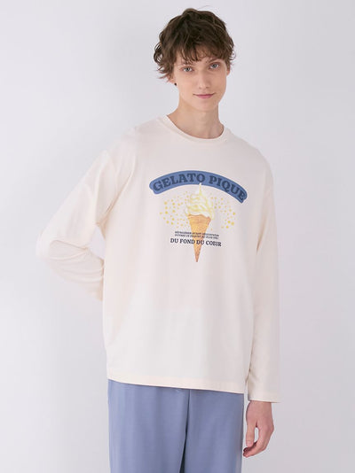 MENS Long-Sleeve T Shirt with Soft-Serve Ice Cream Pattern gelato pique