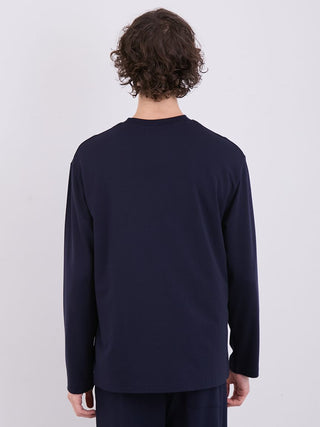 Back view of Men's Inlay Star Logo Long Sleeve T-Shirt in navy blue, showcasing soft fabric and casual fit.