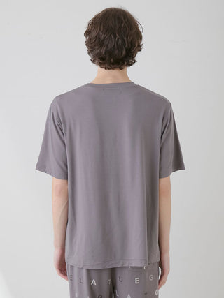 Back view of Rayon Logo Motif Men T-Shirt by Gelato Pique USA, showcasing premium loungewear and sleepwear in soft gray fabric.