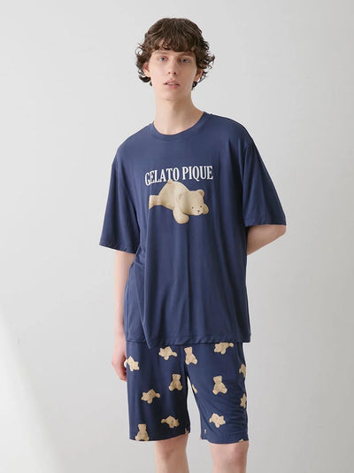 MEN's Cool-Touch Bear One-point T-shirt & Shorts Set gelato pique