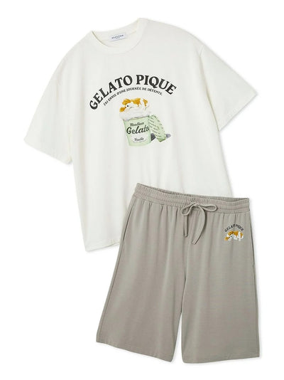 MEN's Cool-Touch Rayon Sleeping Dog T-Shirt & Half-Pants Set gelato pique