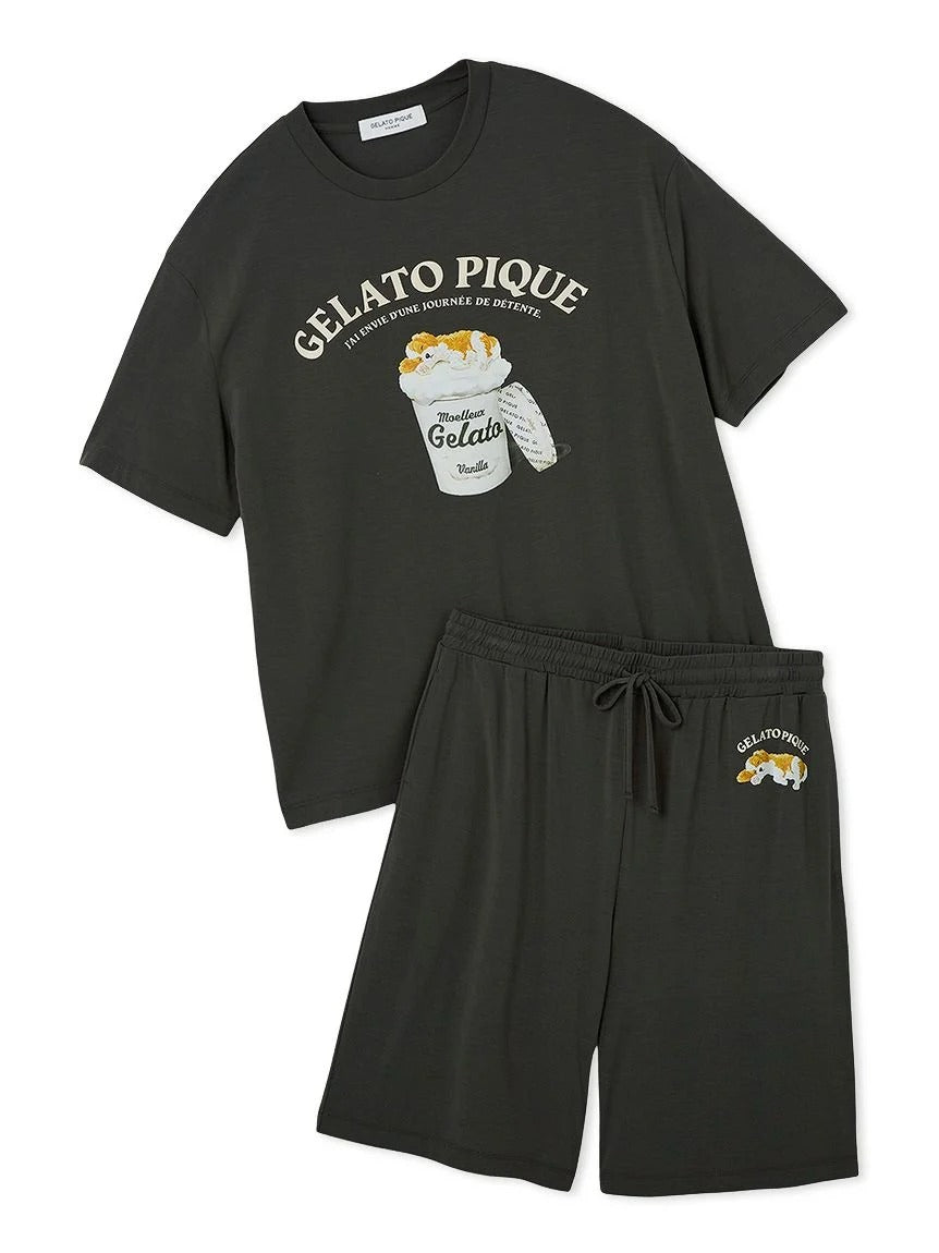 MEN's Cool-Touch Rayon Sleeping Dog T-Shirt & Shorts Set