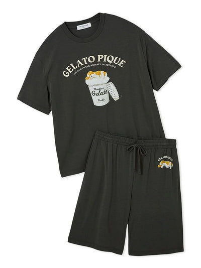 MEN's Cool-Touch Rayon Sleeping Dog T-Shirt & Half-Pants Set gelato pique
