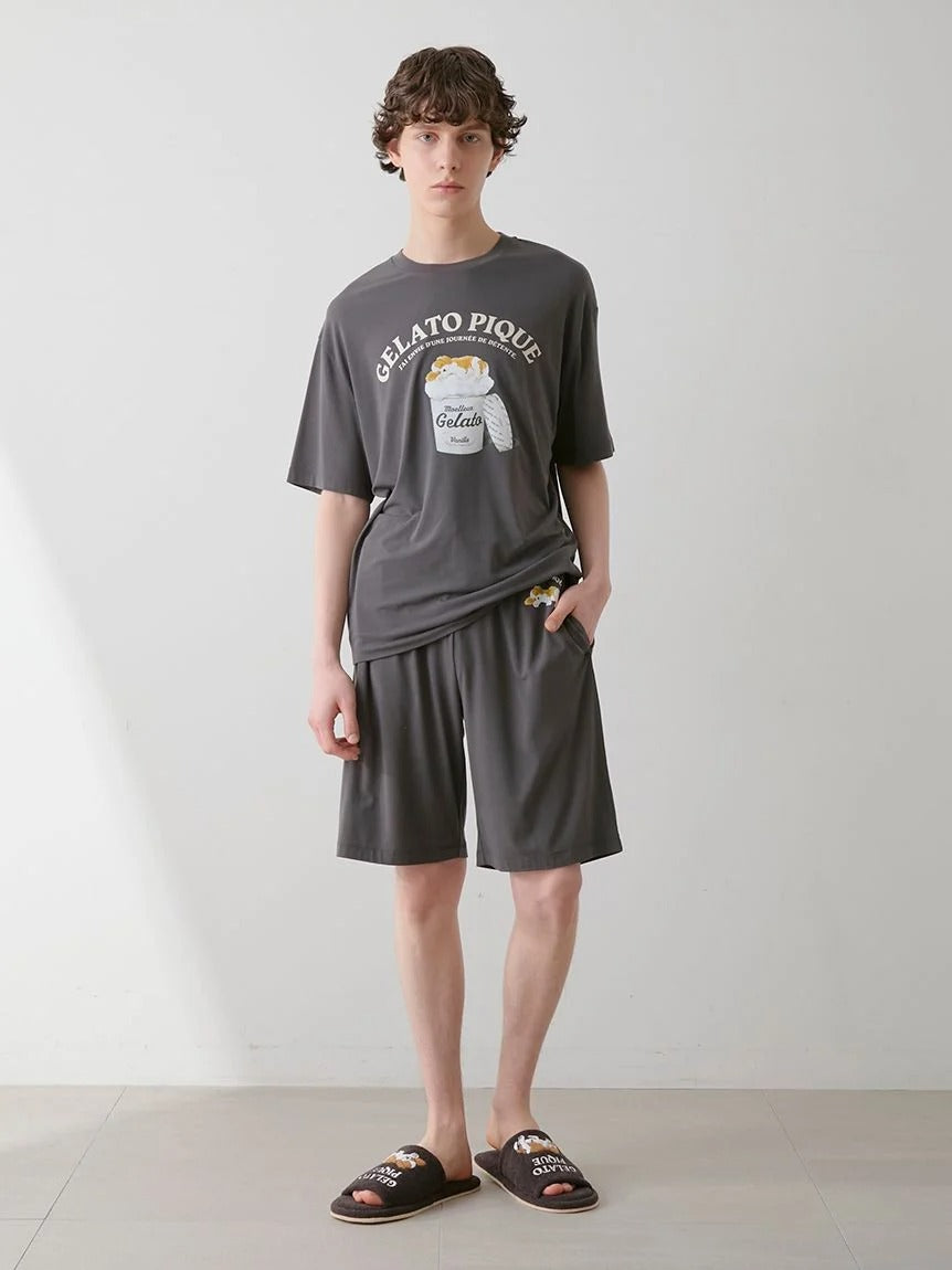 MEN's Cool-Touch Rayon Sleeping Dog T-Shirt & Shorts Set