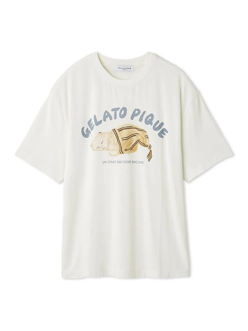 Mens Sleeping Cat Rayon One Point T-Shirt