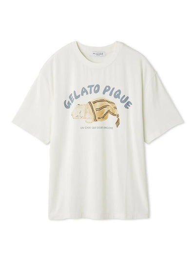 Mens Sleeping Cat Rayon One Point T-Shirt gelato pique