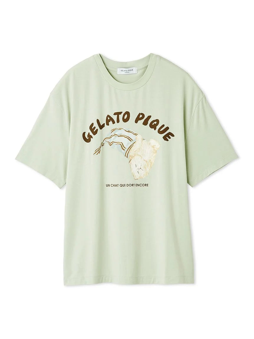 Mens Sleeping Cat Rayon One Point T-Shirt