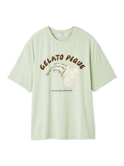 Mens Sleeping Cat Rayon One Point T-Shirt gelato pique