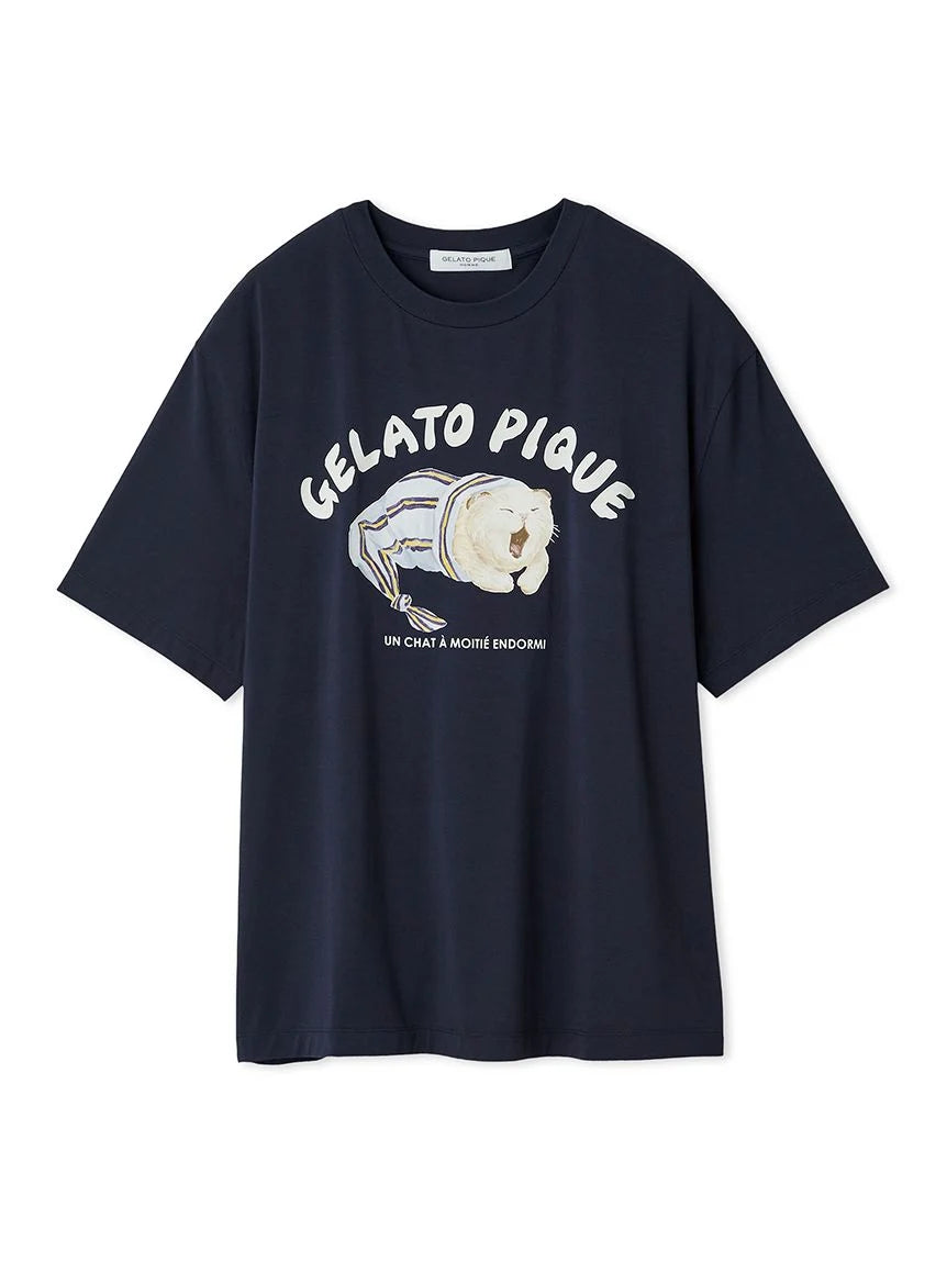 Mens Sleeping Cat Rayon One Point T-Shirt