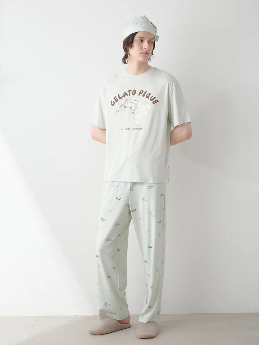 Mens Sleeping Cat Rayon One Point T-Shirt