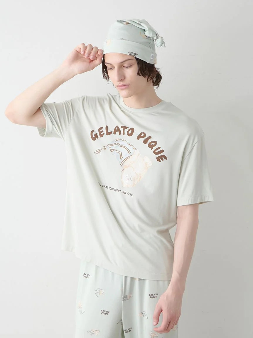 Mens Sleeping Cat Rayon One Point T-Shirt