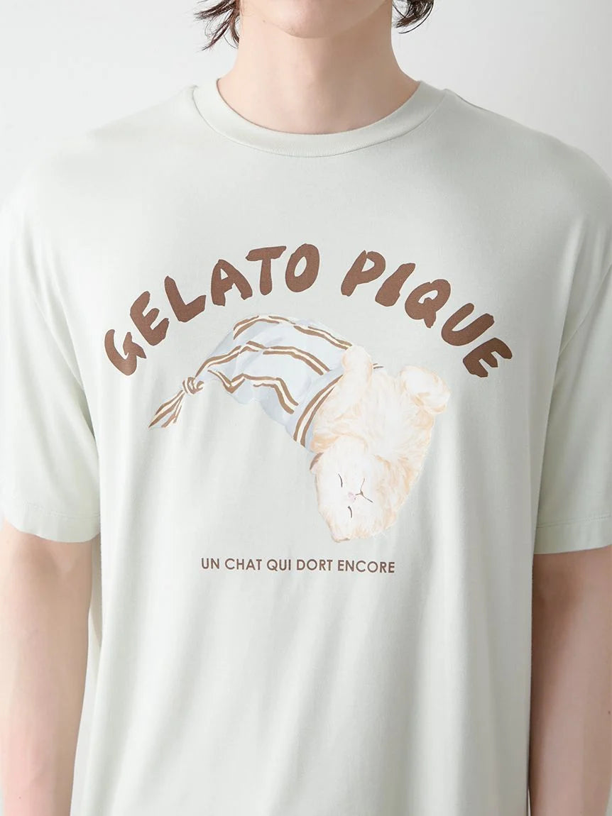 Mens Sleeping Cat Rayon One Point T-Shirt