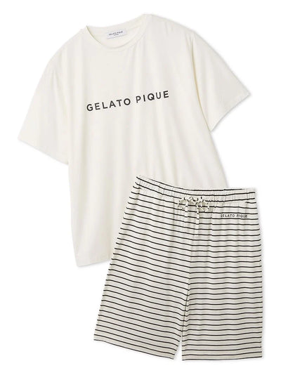 Men's Rayon Logo T-shirt & Striped Shorts Set gelato pique