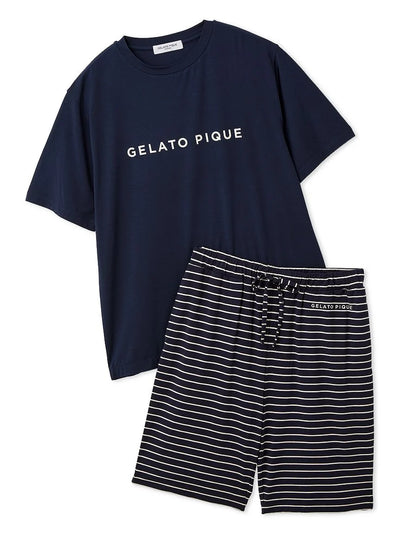 Men's Rayon Logo T-shirt & Striped Shorts Set gelato pique