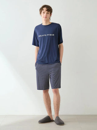 Men's Rayon Logo T-shirt & Striped Shorts Set