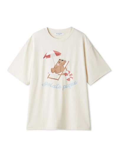 Men's Cool-to-touch Summer Bear One-point Printed T-shirt gelato pique