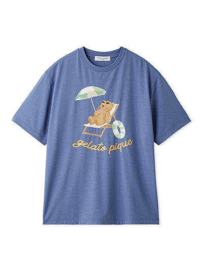Men's Cool-to-touch Summer Bear One-point Printed T-shirt gelato pique
