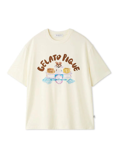[Hirano Toshiyuki] Men's Cool Rayon Plane Dog Printed T-shirt gelato pique