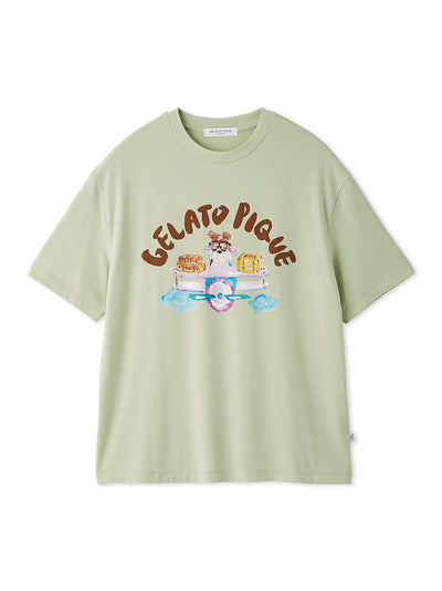 [Hirano Toshiyuki] Men's Cool Rayon Plane Dog Printed T-shirt gelato pique